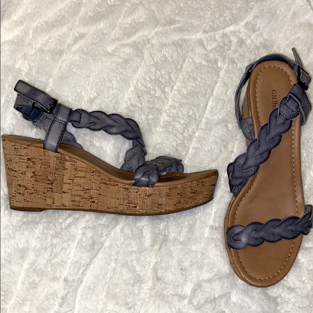 Steel blue Braided cork wedges
